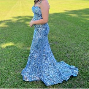 Sequined Silver Sparkly Prom Dress